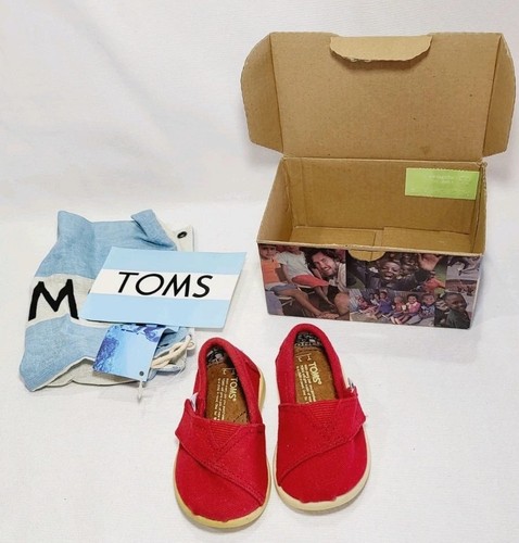 Toms Classic Toddler Canvas Slip On Shoes With Strap Red Size T3
