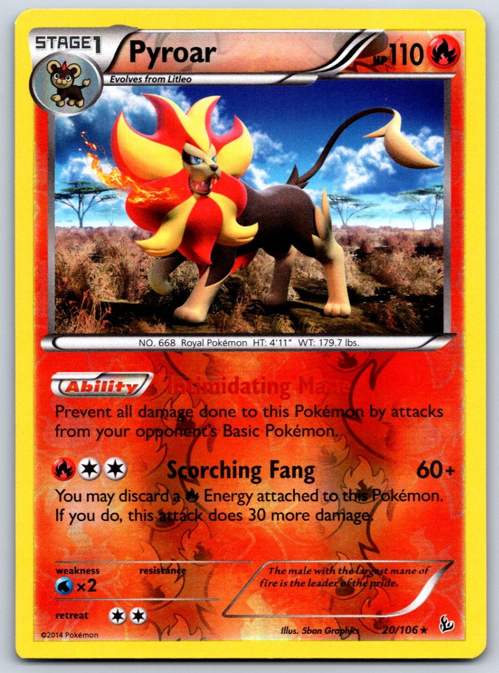 Pyroar - Reverse Holo - XY - Flashfire 20/106 Pokemon Card LP