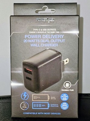 20W USB-C Fast Charger PD Wall Plug Dual Port USB-C & USB-A Adapter