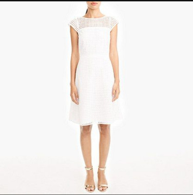 NWT Jcrew Women's White Eyelet Lace A Line Fit Flare Dress XS 0 Cap Sleeve  | eBay