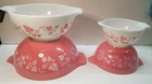 Vintage Pyrex Pink Gooseberry Cinderella Mixing Bowl Set of 4 BEAUTIFUL SET!