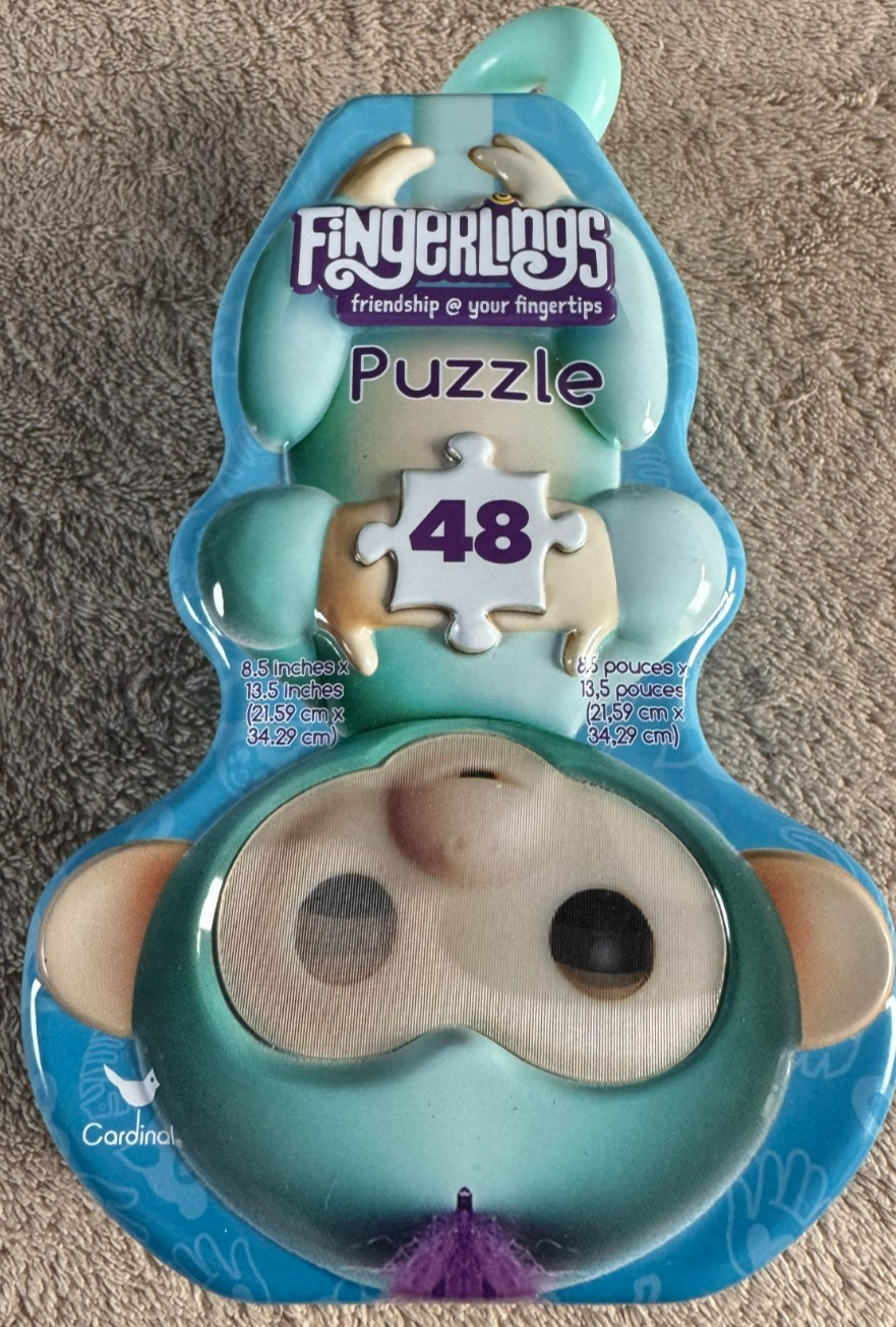 NEW OFFICIAL FINGERLINGS 48 PIECE PUZZLE Monkey in Shaped TIN Jigsaw Kids
