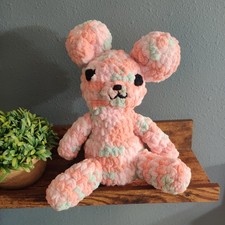 Handmade Crochet Pink Bear Plush Stuffed Animal Kids Toy Mouse Peach Turquoise