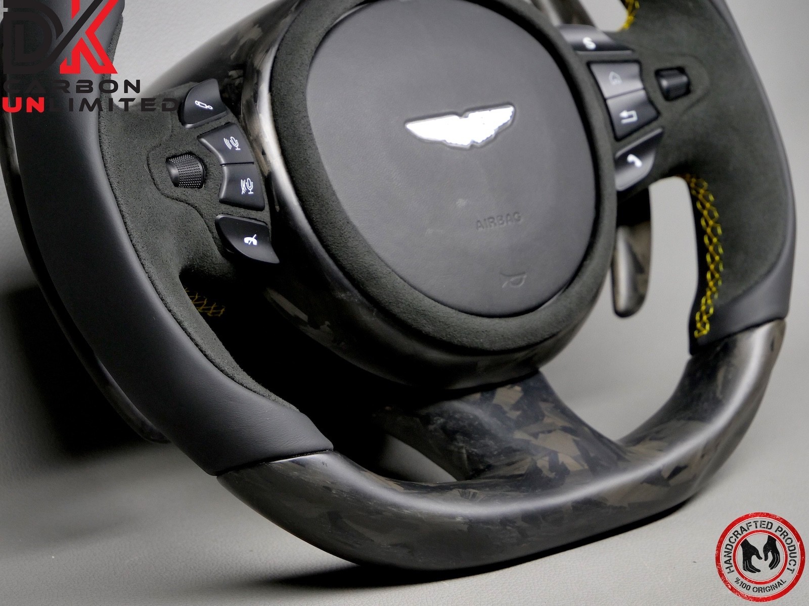Aston Martin DBS DB11 Vantage Yellow Matt Finish Forged Carbon Steering Wheel v3