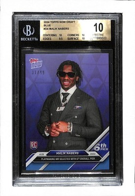 2024 TOPPS NOW FOOTBALL DRAFT #D4 MALIK NABERS ROOKIE 31/49 BLUE PARALLEL BGS 10