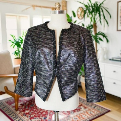 Macys Fashion Star Luciana Multicolor Cropped Metallic Brocade Jacket Sz Small