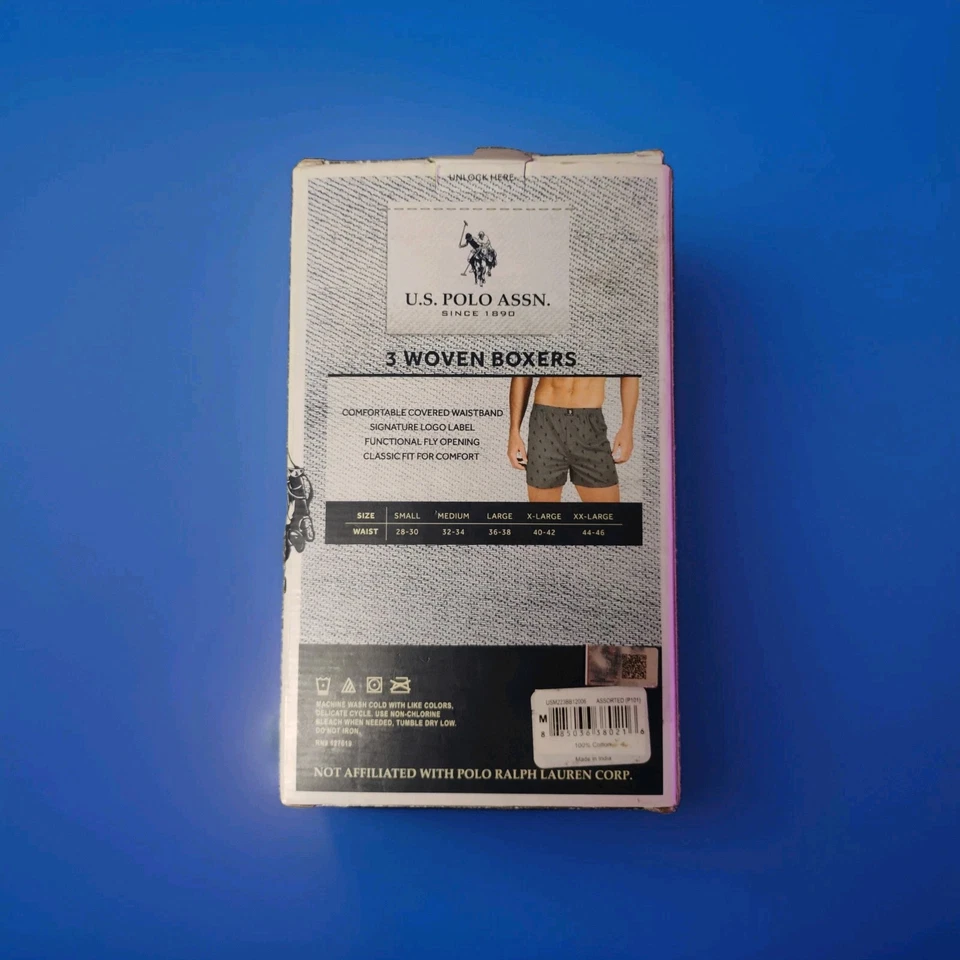 US Polo Assn 3 Boxers Tejidos Algodón Azul Marino Logo Estampado, Cuadros, Aqua Talla Mediana 32-34 Foto 2 de 4