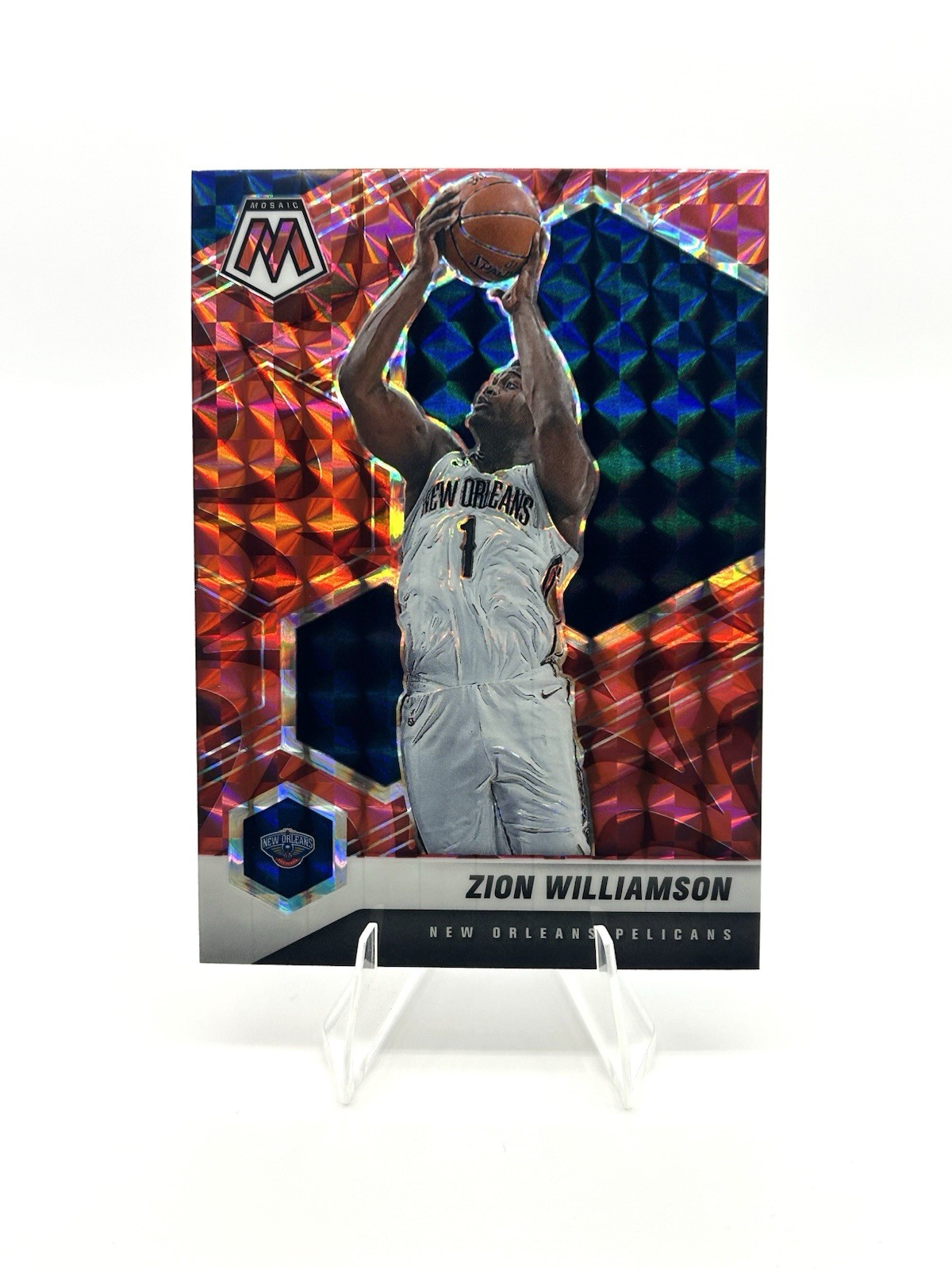 2020-21 Panini Mosaic Zion Williamson Reactive Red Prizm #49 Pelicans