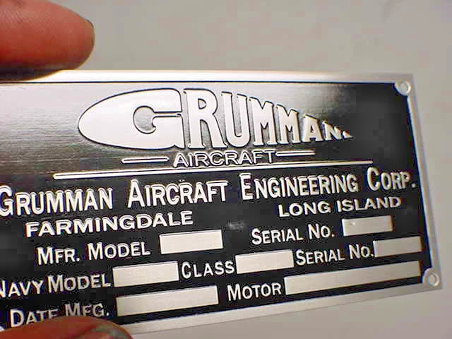 WW 2 Grumman Aircraft data plate acid etched aluminum 1940s - Image 4 of 4