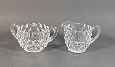 Vtg Fostoria American Clear Creamer & Open Sugar Set Stem 2056 Elegant UV Glow