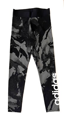ADIDAS WOMENS CAMOUFLAGE SPORTS LEGGINGS BLACK GREY S (8-10