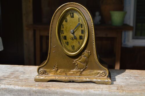 OLD LUX  CLOCK * WATERBURY * SAILING SHIP * BOAT OLD VTG. - Picture 1 of 9