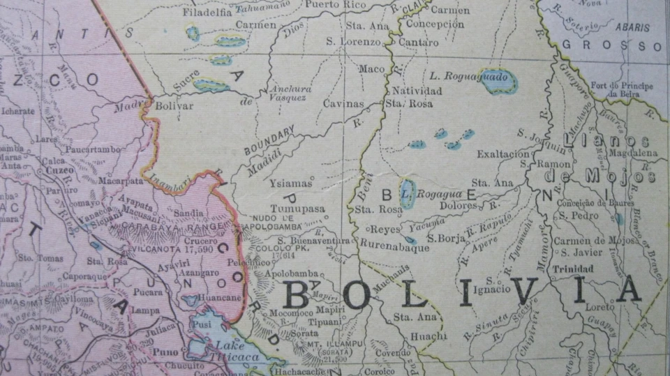Mapa original antiguo Rand-McNally 1905 Perú, Bolivia y Ecuador (Galápagos) Foto 3 de 4