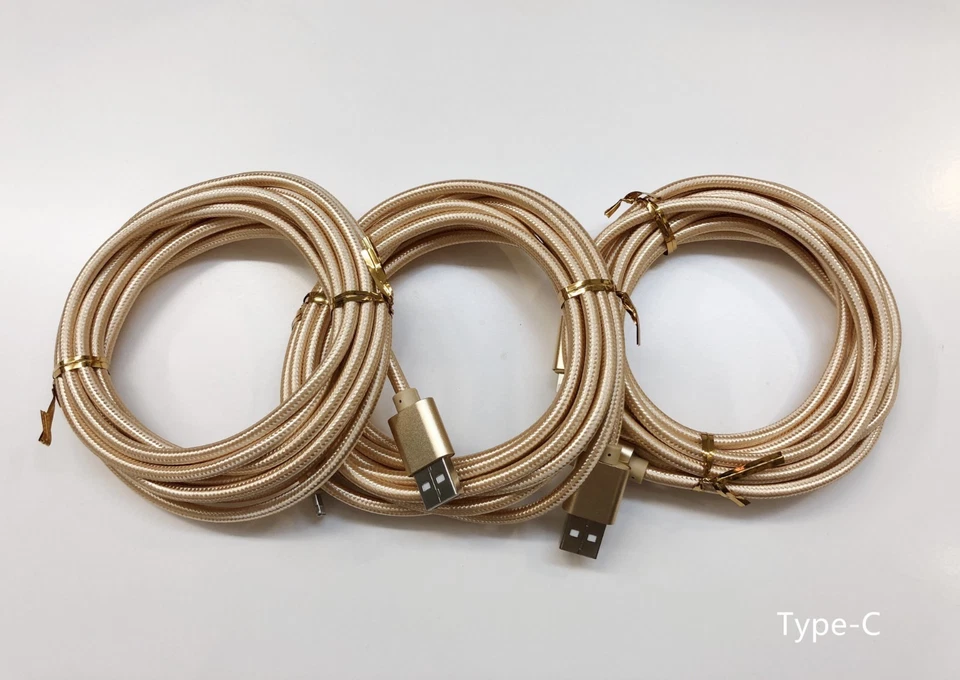 3件装10英尺C型尼龙编织USB数据同步充电器充电线 — 第 4/4 张图片