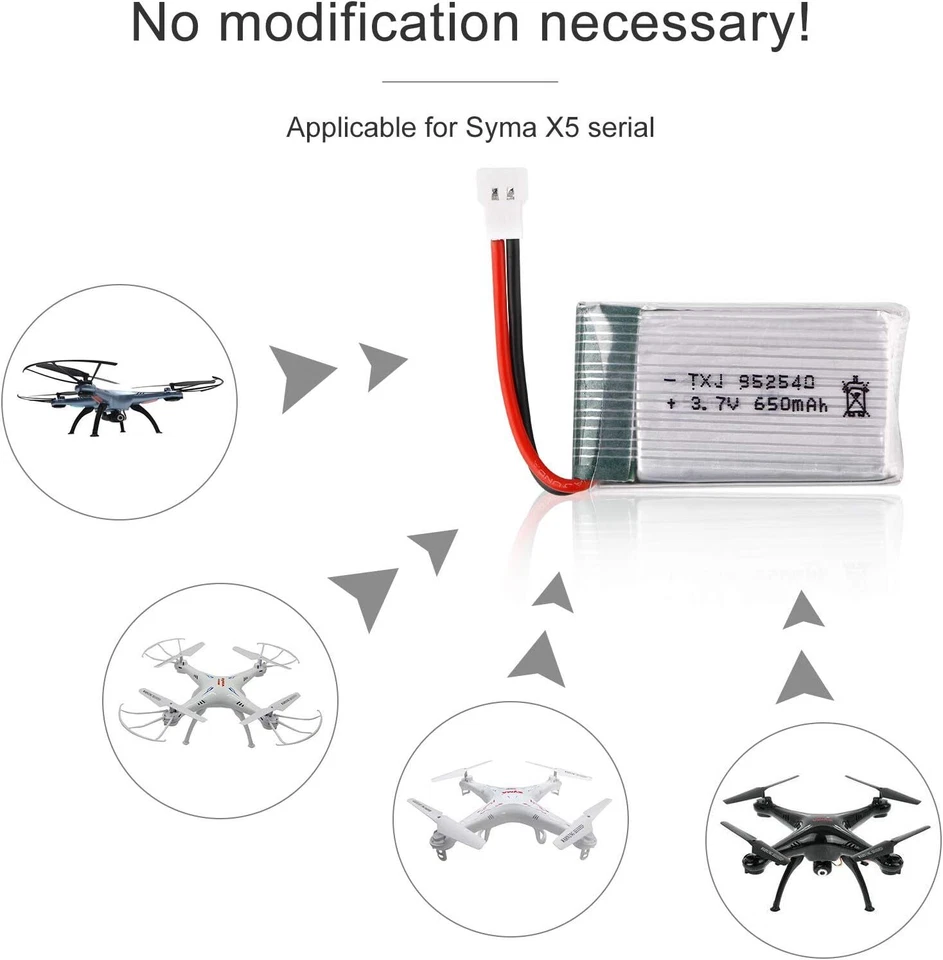 650mAh 3.7V Lipo Battery with Charger For RC Drone Syma X5C X5SC X5SW Quadcopter - Image 4 of 4