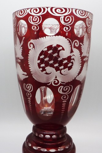Vintage Egermann Ruby Red Glass 8" Vase/Chalice Etched Beautiful Piece - Picture 4 of 10