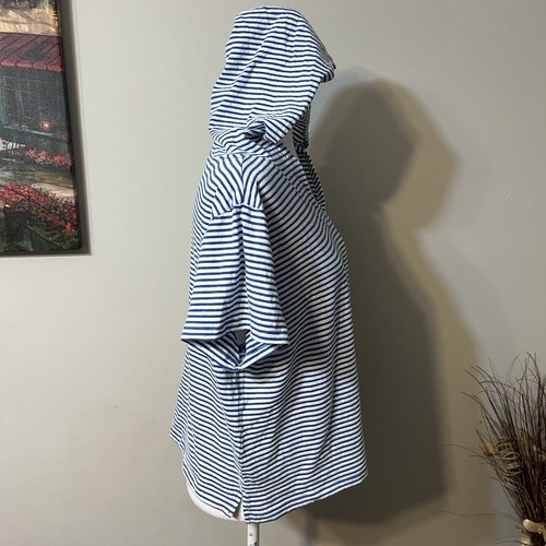 Reference Point Women Blue & White Crop Striped Short Sleeve Hoodie Top Size XL - Picture 2 of 11