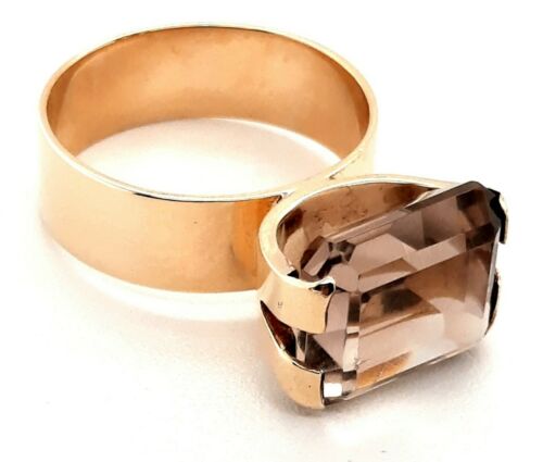 Smoky Quartz & 9ct Yellow Gold Ring - Picture 1 of 11