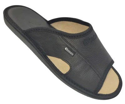 Herren Lederpantoffeln Schwarz BOSACO offene Hausschuhe bequem - Bild 1 von 4