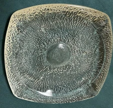 Vtg MCM Heavy Glass Ashtray Textured 4 Slot Thick 7”  Square