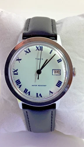1973 Men’s Timex Marlin 35MM Mechanical Roman Date Watch 265502573 Serviced