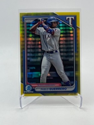 2024 BOWMAN CHROME DRAFT PABLO GUERRERO RC YELLOW REFRACTOR #D 54/75 SP RANGERS