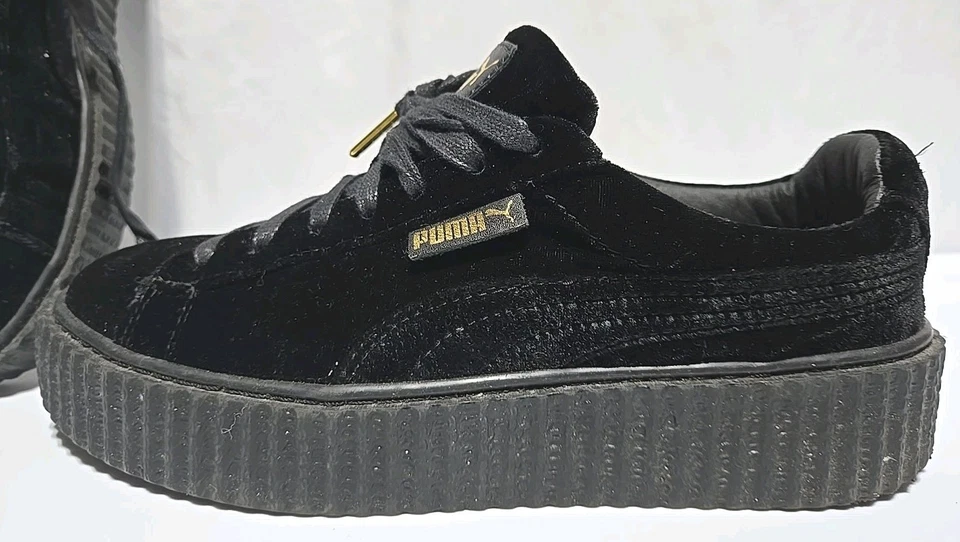 Usado en Excelente Condición Puma x FENTY por Rihanna CREEPER Terciopelo Plataforma Tenis Zapatos Negros Mujeres 6 Foto 3 de 4