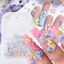 Flowers Nail Charms 3D Resin Colorful Petals Charms for Acrylic Nails Gold Pearl