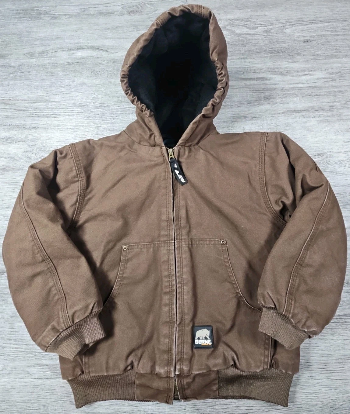 Berne Duck Canvas Lined Jacket Youth SML 7/8 Work Coat Chocolate Brown Full Zip