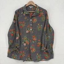 John Mark Shirt Womens XL Black White Stripe Floral Tunic Button Front Boho