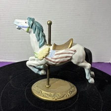 Vintage Porcelain Carousel Horse American Flag design on Brass Stand