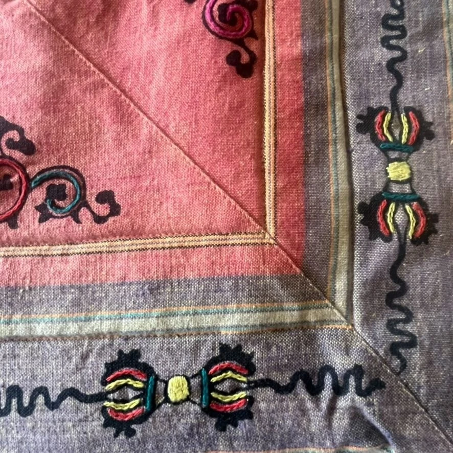 Vintage Tibetan Embroidered Sham Cushion Cover 25x25" Tassels Asian Multicolor - Image 4 of 4