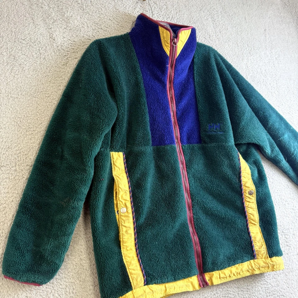 Vintage Helly Hansen Fleece Jacket Mens Large Green Blue Colorblock Pile 90s - Image 2 of 4