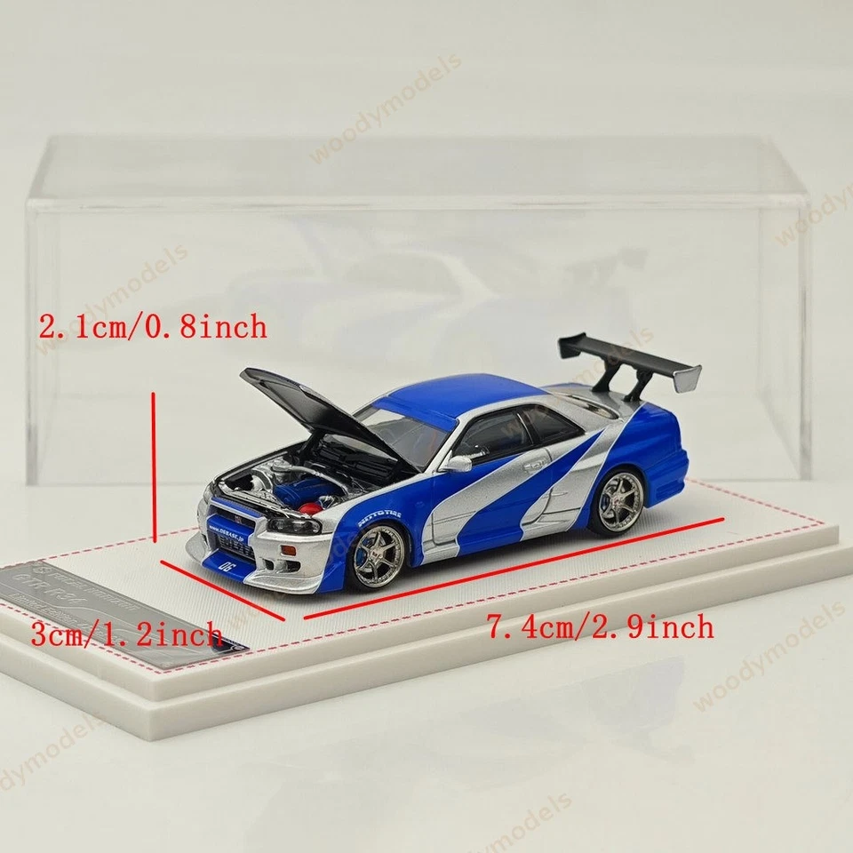FH 1/64 Nissan Skyline R34 GTR Silver Blue Diecast Model Car for Fast & Furious - Image 2 of 4
