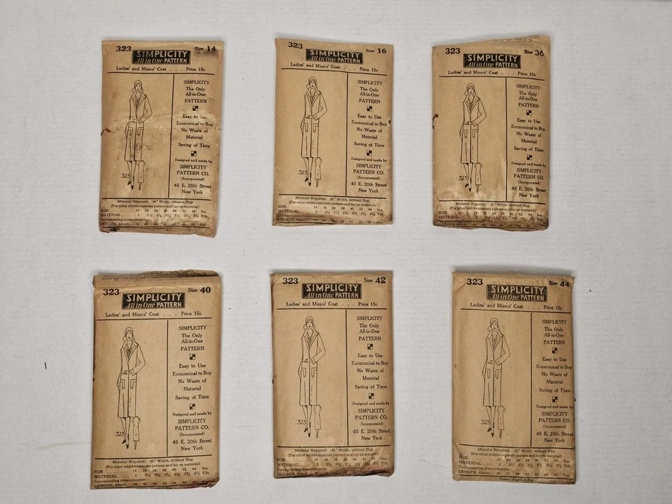 Vintage Antique Simplicity Pattern #323 1920s Coat NOS Unused SZ 14 16 36 40 42 - Image 3 of 4