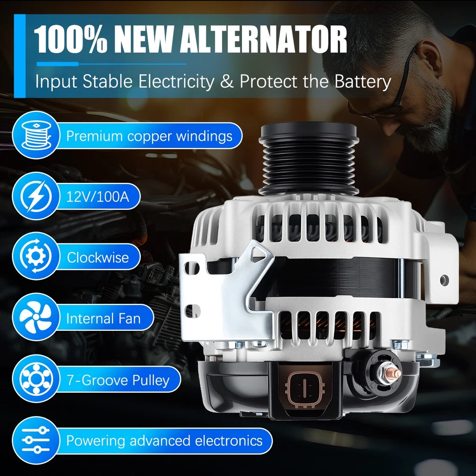 New Alternator for Toyota RAV4 2006 2007 2008 L4 2.4L 11201N 100Amp 27060-28300 - Image 2 of 4