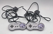 Pair of Official OEM Super Nintendo / SNES Gray Controllers (Tested and Working)