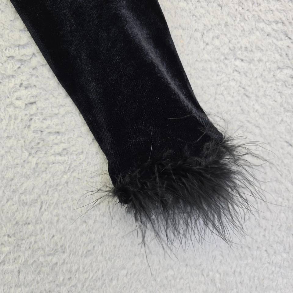 Top corto de terciopelo Allegra K para mujer XS negro con ribete de piel Club Rave Whimsigoth Glam Foto 2 de 4