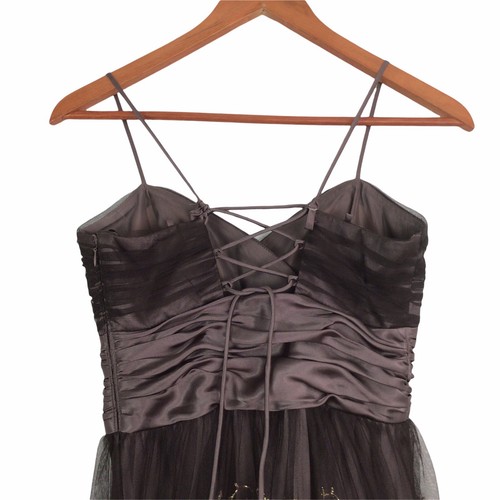 Juniors Morgan & Co 5/6 Brown Fit & Flare Dress Lace Up Back Glitter Tulle Skirt - Picture 6 of 9