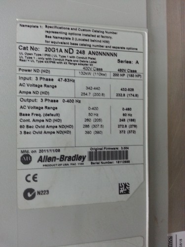 ALLEN BRADLEY DRIVE 20G1A ND 248 AN0NNNNN *MISSING BOARDS AND DC CAPACITORS* - Foto 2 di 2