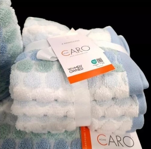 8-teiliges Caro Home Bad Handwaschlappen Set gestreift Punkte Meer Schaum grün blau Handtücher NEU - Bild 4 von 8