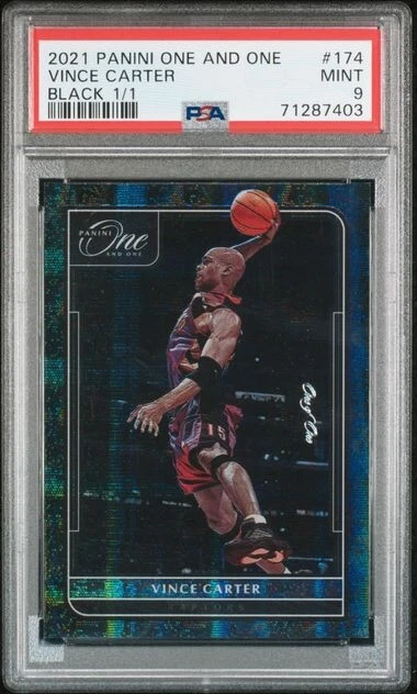 2021-22 One and One Vince Carter Black 1 of 1 PSA 9 MINT #174 Raptors True 1/1