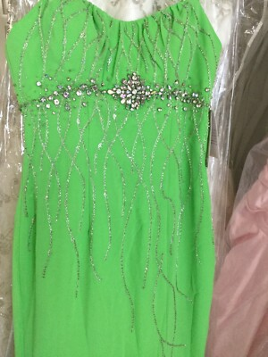 #ad Landa VINTAGE NEW prom pageant beaded Lime green dress with sweep train size 4 $199.00