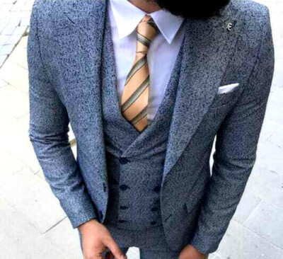 Designer Business Blau Weiss Kariert Herrenanzug Sakko Hose Slim Fit Tailliert