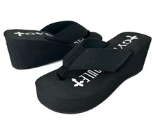 Gypsy Soule - 3" WEDGES Platform Heel Thong Sandals Heel Comfort Soles - BLACK