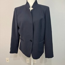 Lafayette 148 Womens Stand Collar Single Breasted Blazer Jacket Navy Sz 14