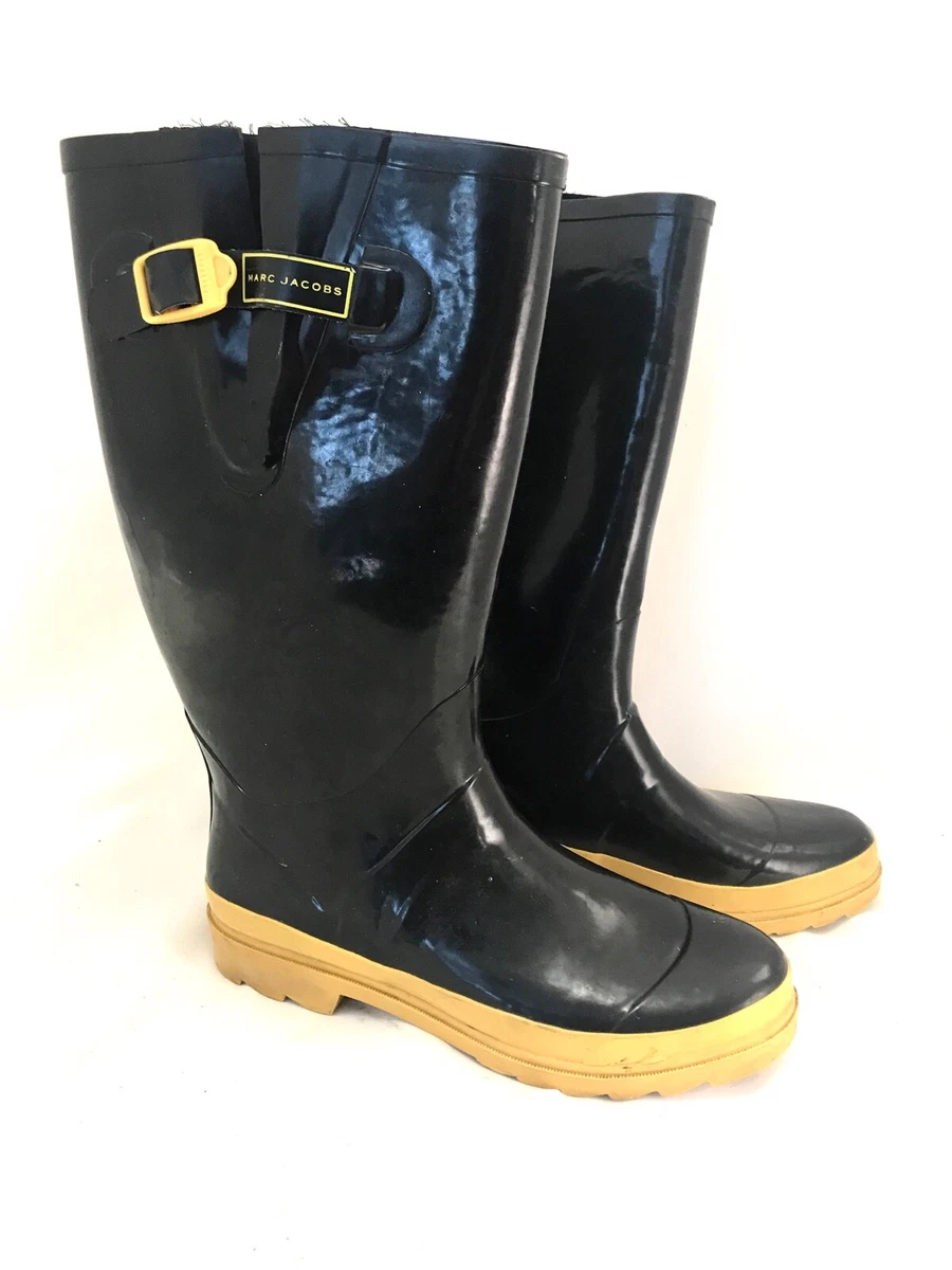 Marc Jacobs Rain Boots Womens Black Wellington Wellies Rubber Size