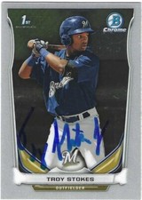 Autographed Signed 2014 Bowman Chrome #CDP111 Troy Stokes Milwaukee Brewers