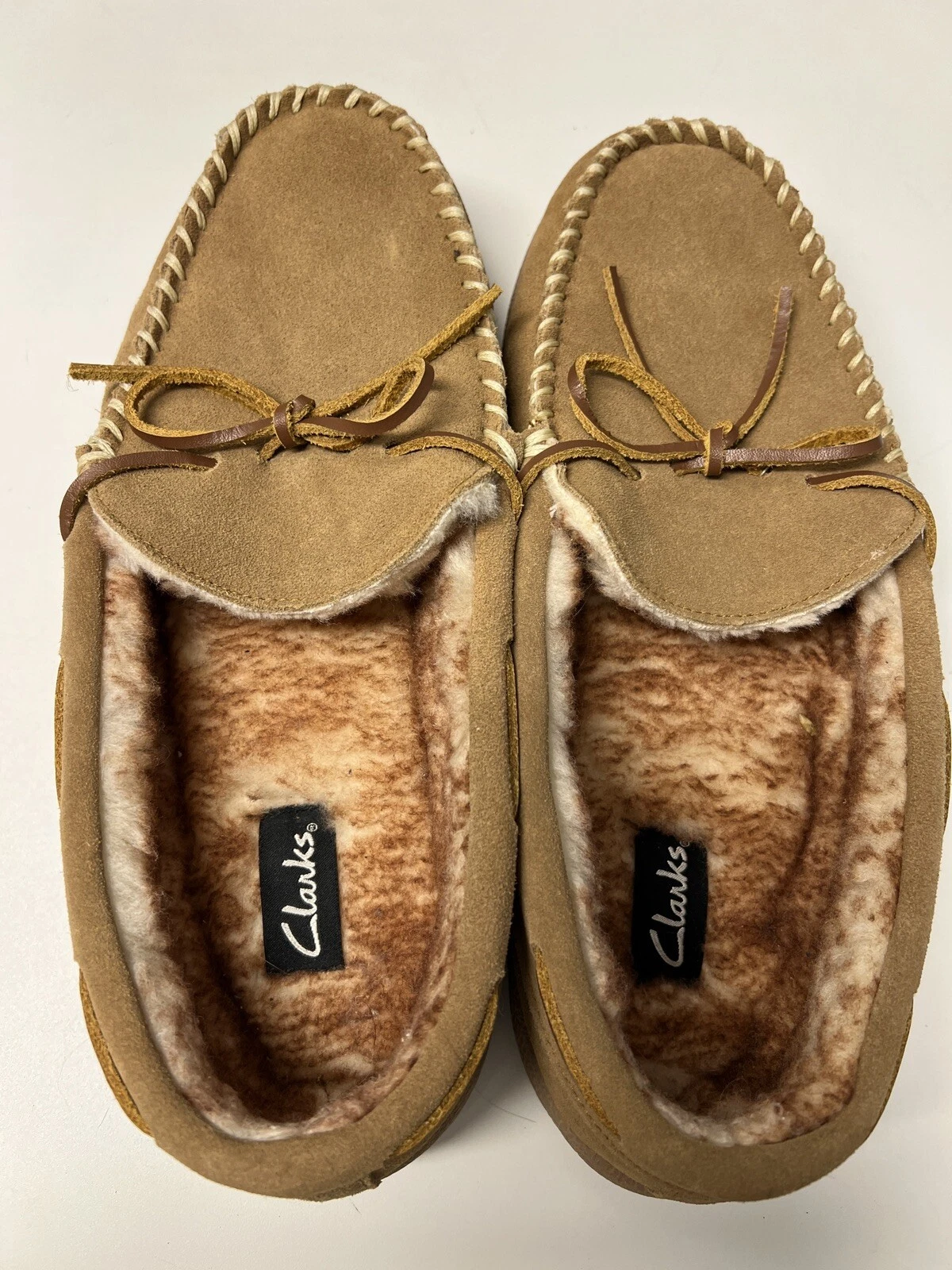 CLARKS Mocassini Clark’s nuovi senza scatola foderati in pelliccia sintetica marrone scamosciato uomo taglia 12 M