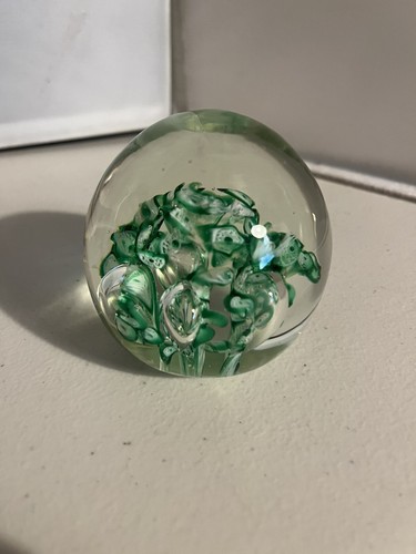 Blown Glass Paperweight Vintage Norleans Japan Green Bubbles - Picture 3 of 8